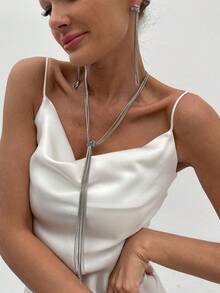 1pc Elegant Metal Chain Knotted Tassel Necklace, Luxury Fashion Necklace For Women, Suitable For Wedding, Party, Street Wear - Necklace - View 4