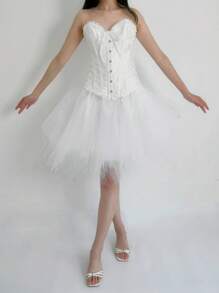 1pc European And American Style Colorful Tulle Skirt Petticoat, Asymmetrical Hem Sexy Skirt For Halloween Party