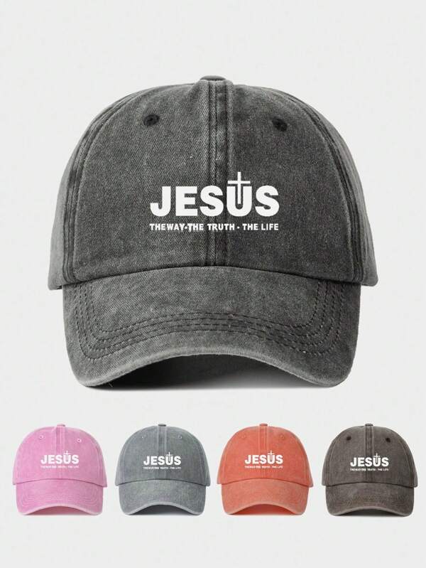 1 Peça Boné de Beisebol Lavado Impresso "JESUS", Chapéu Casual de Proteção Solar Ajustável Adequado para Viagens de Primavera e Outono, Praia, Estilo Unissex Y2K, Boné para Halloween