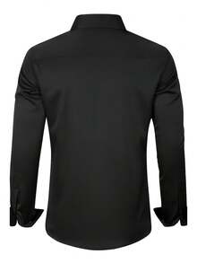 Mens Elegant Shirt Long Sleeve Dress Solid Color Button Shirt For Formal Office Wear With Shirt Collar Men's Clothing Wedding Suit Fashion Casual Business Commuting Men Shirts - 黑色 - 查看 2
