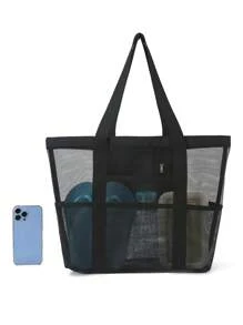 Bolsa de playa de malla de poliéster hueca de gran capacidad, bolsa de lavado para viajes, bolsa de almacenamiento para natación, bolsa de playa minimalista de malla, regalo del Día de la Madre para mamá