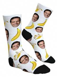 1 Pair 2025 New Custom Socks, Crazy Interesting Food Socks, Novel Custom Face Socks, Personalized Banana Fun Gift Is A Unique Gift For Men, Men's Novelty Socks, Novelty Socks - White - View 4