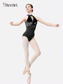 DonsGirl 1 Stück Damen Diamant Samt Patchwork V-Ausschnitt eleganter Ballettanzug, sexy Bodysuit
