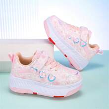 Mini 4-Wheel Shoes With Butterfly Decal On Upper, TPR Detachable Wheels On Sole, Quick For Sliding And Walking, All-Season Roller Shoes