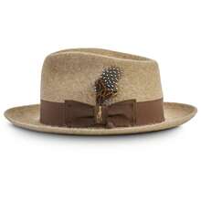 Travel Beach Sun Hat, Spring Brown Felt Hat With Feathers, Pure Wool Hat, Jazz Hat, Dark Gray Contrasting Felt Hat, Large Head Felt Hat - 棕色 - 查看 3