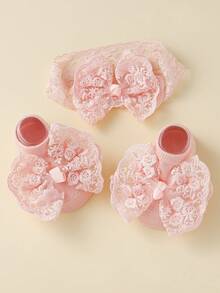 3pcs/Set Lace Bow Headbands & Anti-Slip Soft Socks Set, Cute For Party, Photo Shooting And Daily Wear - Multicolor - View 14