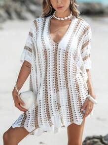 Contrast Color Sexy Knit Beach Cover-Up Cover Up For Women, Spring/Summer