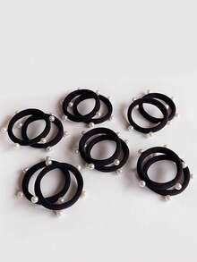 1 pieza/3 piezas/5 piezas/10 piezas/20 piezas/30 piezas Lazos para el cabello negros de alta elasticidad con perlas falsas, accesorios para el cabello, coleteros, scrunchies suaves, sujetadores de coleta, herramientas multifuncionales para el peinado, diademas, accesorios para la cabeza, bandas elásticas - Multicolor - Ver 3