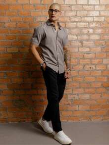 Men's Short Sleeve Shirt Elegant Casual Party Work - 淺灰色 - 查看 4