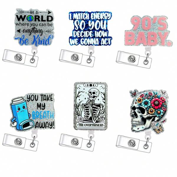 1 Peça Retratil para Crachá, Suporte para Crachá de Identificação com Glitter para Enfermeira, Funcionário de Escritório, Material Escolar, De Volta às Aulas