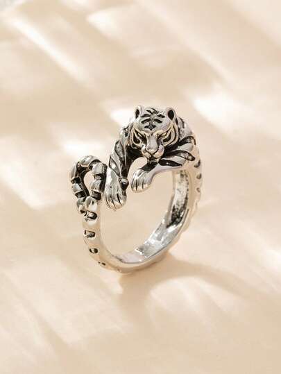 1st vintage silverfärgad tigerformad justerbar ring, unisex
