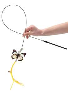 1pc Butterfly Shaped Cat Teaser Wand, Elastic Steel Rod With 3 Color Options, Cat Interactive Toy With Small Bell, Toys For Cat Training & Entertainment, Home & Outdoor Pet Supplies