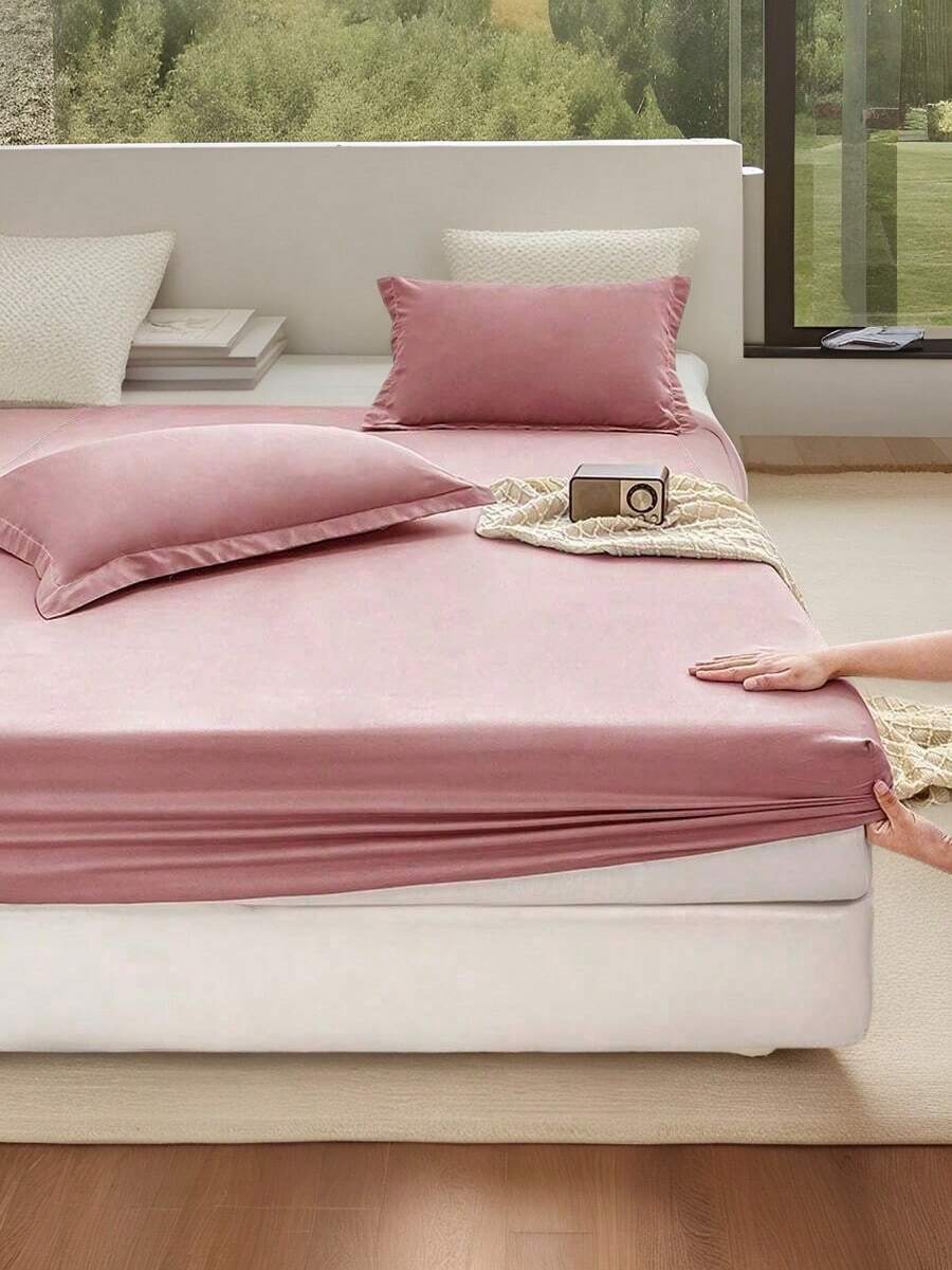CNZB-1pc Solid Color Soft Fitted Sheet, Simple Style Fitted Sheet All Season Mattress Protector Cover For Bedroom, Dorm, Hotel, BNB, And Other Bedding, Not Including Pillow Case