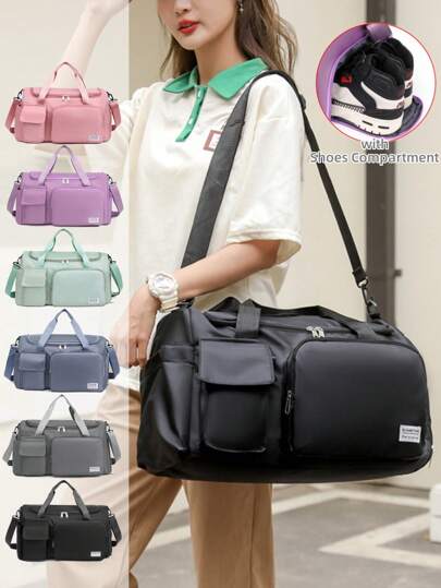 Sports Gym Bag With Shoes Compartment & Wet Dry Storage Pockets, Casual Shoulder Bag For Women Men Workout, Fitness, Yoga, Pilates, Beach, Weekender Overnight Carry On Tote Bag Travel Luggage Bag