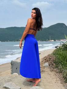 Beach Cover-Up Pants Jumpsuit - Royal Blue - View 3