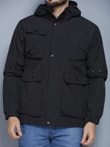 Autumn And Winter Fashion Outdoor Waterproof Jacket With Multiple Pockets - 黑色 - 查看 3
