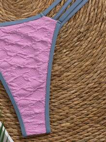 Patchwork Contrasting Color Trim Bowknot Bikini Set