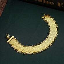 Herseygold 1pc Gold-Plated Copper Vintage Coin Retro Style Bracelet, Arabic Totem Jewelry For Women, Wedding & Festival