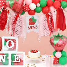 1 Peça Guirlanda de Parede Artesanal com Borla Floral de Morango, Adequada para Decoração de Festa de Aniversário, Decoração de Cadeira, Decoração de Parede