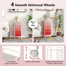 10 Drawer Rolling Storage Cart Scrapbook Paper Office School Organizer Gradient - Coral Pink - View 3