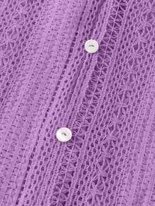 女士宽松短袖衬衫，时尚设计，百搭，修身，镂空 - 風信紫 - 查看 5