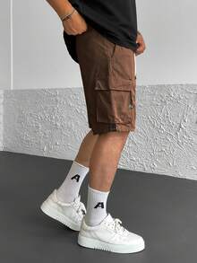 Men's Cool Multi-Pocket Design With Drawstring Details Straight Leg Cargo Shorts - Coffee Brown - View 2