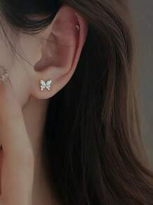 S925 Sterling Silver Cubic Zirconia Butterfly Earrings For Women, Cute And Elegant Butterfly Shaped Jewelry, Suitable For Various Occasions, Can Be Gift For Birthday, Valentine's Day, Mother's Day, Genuine Silver Accessories
