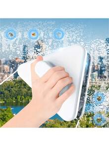 1 Limpiador magnético de ventanas reversible para edificios de gran altura, limpiador de vidrio con imán potente para sala de estar, dormitorio, baño - Material de plástico - Blanco - Ver 1