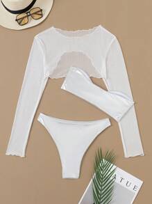 3pcs Set European & American Fashion Sexy Bandeau Bikini & Cover Up