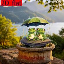 زخرفة حديقة على شكل ضفدع جالس على صخرة مسطحة 2D يمسك مظلة خضراء، مناسبة للحديقة والنباتات المزروعة في أصص والمسطحات الخضراء والحدائق - اكسسوارات خارجية - ديكور أعياد خارجي - آخرى، مسطح 2D