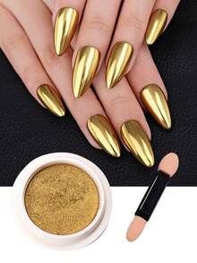 Gold Chrome Mirror Nail Powder Metallic Golden Glitter Pigment Dust Nail Art Decoration With 1pc Eyeshadow Sticks - Gold - View 1