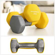 SONGMICS Juego de 2 Mancuernas, 2 x 2 kg, Recubrimiento de Vinilo Antideslizante, con Acabado Mate, para Gimnasia en Casa, Entrenamiento de Ejercicios de Fitness, Amarillo MSYL64YL - Amarillo - Ver 8