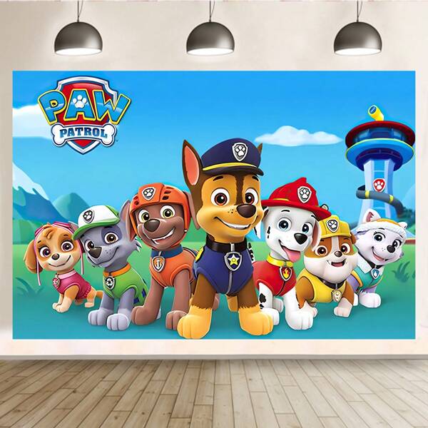 Paw Patrol Authorized 1PC Paw Patrol Green Theme Birthday Party Decoration Hanging Cloth Wall Decoration 210 * 150/150 * 100/100 * 75CM Blue Sky And White Clouds Distant Mountains Green Trees Sentry Big Tree Archie Maomao Tiantian Pearls Puppy Wall Decoration Theme Birthday Party Background Cloth Banner Photo Booth Photo Decoration Background Cloth Studio Live Venue Decoration Party Supplies