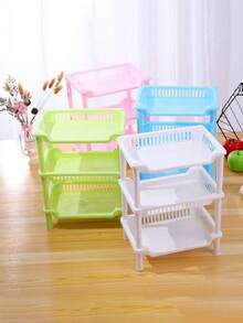 1pc Plastic Kitchen Organizer Rack, 3-Tier Bathroom Cosmetics Storage Shelf, Bedside Snacks Rack, Modern Square Storage Shelf - Multicolor - View 6