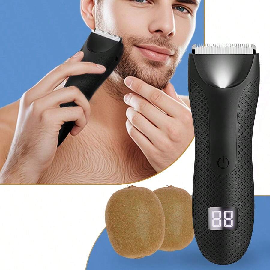 All- In - One Rechargeable Electric Body Hair Trimmer For Men, Groin And Bal Shaver With Replaceable Ceramic Blade Heads For Pubic Hair Hygiene(Black With Base) - Black - View 1