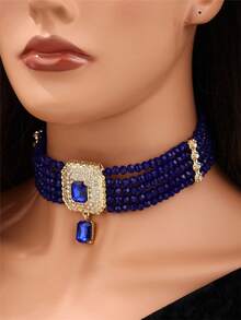 1 pieza Elegante collar de mujer con cuentas y colgante de gota de agua, collar tipo choker de estilo marroquí, joya de novia vintage como regalo