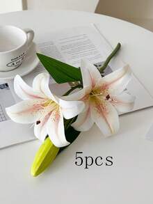 1件/2件/3件/5件仿真花仿真植物装饰百合餐厅桌面书桌花瓶插花婚礼派对装饰仿真花花园插花仿真植物假花干花塑料花人造花 - 彩色 - 查看 15