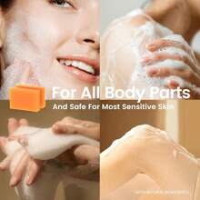 1 pieza de Jabón blanqueador de limón, cúrcuma y ácido kójico, elimina manchas oscuras, Jabón kójico, Jabón de baño artesanal hidratante y limpiador suave para la piel - Naranja - Ver 7