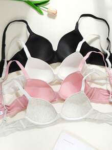 4pcs/Set Plain Comfortable Minimalist Style - Sports Casual - Cute Chic - Sweet Knit Wire-Free Bras