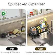 ViWaVee Kitchen Storage And Organization, Sink Organizer With Auto-Drainage Tray, For Sponge Holder, Towel Rack, Great Accessory For Your Space - Grey/Black - Grey - View 5