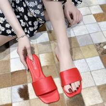 Zapatillas planas para mujer nuevas zapatillas de alta costura de color sólido ropa de verano para mujer versión coreana estudiantil de zapatos de playa sandalias - Rojo - Ver 2