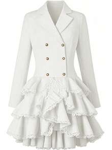 Vintage Victory Gothic Blazer Jacket With Lace Ruffle Hem And Lace Up Corset Back - Beige - View 1