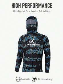 Camisa de pesca de alto rendimiento para hombre, camisa de pesca con puntos asimétricos, tela transpirable con capucha y cuello integrado, ropa de pesca - Multicolor - Ver 1