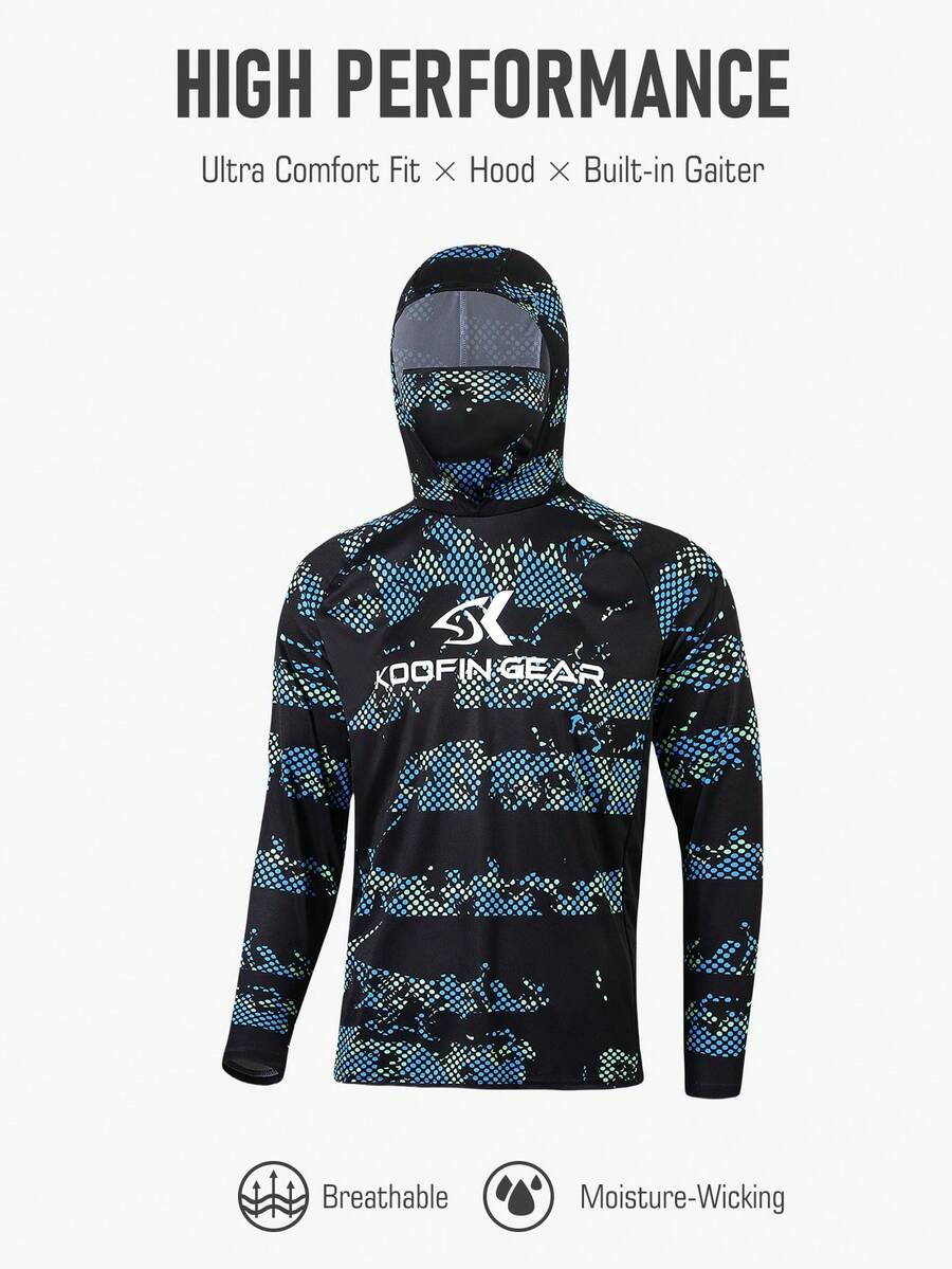 Camisa de pesca de alto rendimiento para hombre, camisa de pesca con puntos asimétricos, tela transpirable con capucha y cuello integrado, ropa de pesca - Multicolor - Ver 1