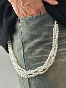 Accesorio de cadena de cintura con perlas falsas de estilo punk, cadena de cintura de múltiples capas con colgante de borla, joyería de cintura para hombre, regalo para fiesta de hip hop