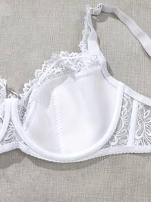 Women Plus Size Underwire Thin White Floral Lace Bra - White - View 5