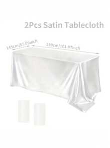 2 Pieces White Satin Wedding Tablecloth - Elegant Rectangular Polyester Table Cover 101.9 Inches X 57 Inches For Weddings, Birthdays, Halloween, Graduation Parties - Durable, Easy To Clean, Available In A Variety Of Colors, Wedding Dining Table Decorations, Christmas Decorations