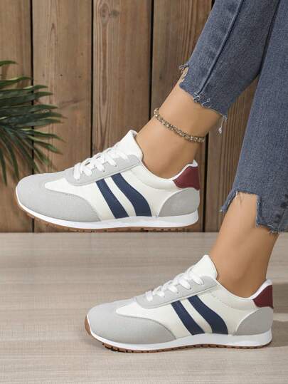 Women's Casual Sports Shoes, Non-Slip Sneakers For Spring, Summer, Lightweight Running Shoes For Students, White, Beige, Red, Leather Soft Sole, Jumping Rope Shoes, Everyday Casual Breathable Sports Shoes For Women, Shock Absorbing Running Shoes, Comfortable Women Sports Shoes, Casual Shoes, Navy Blue Shoes