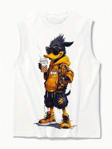 Plus Size Men's Cartoon Animal Print Tank Top, Casual Sports T-Shirt, Suitable For Going Out And Street Wear - Multicolor - View 1