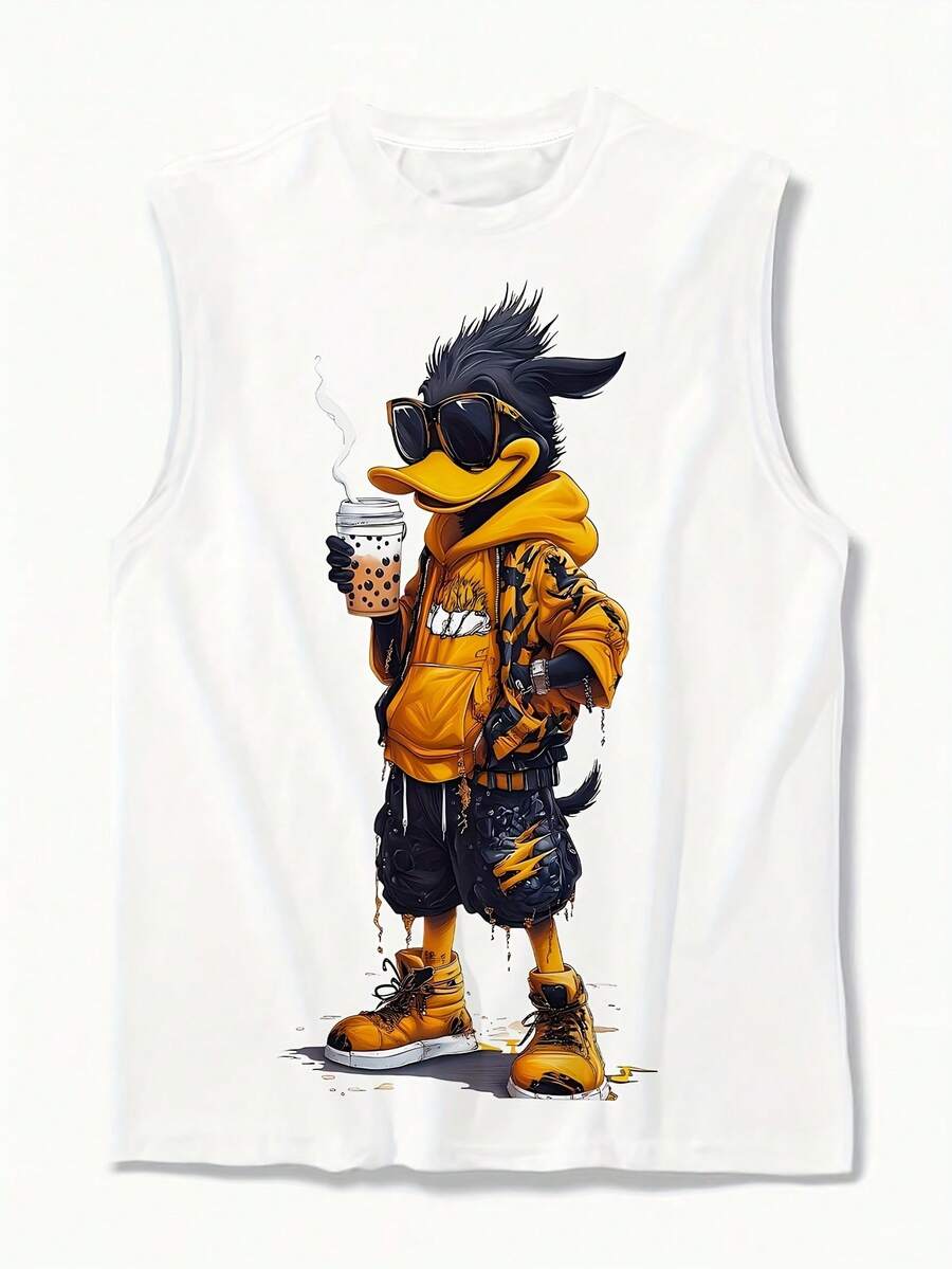 Plus Size Men's Cartoon Animal Print Tank Top, Casual Sports T-Shirt, Suitable For Going Out And Street Wear - Multicolor - View 1